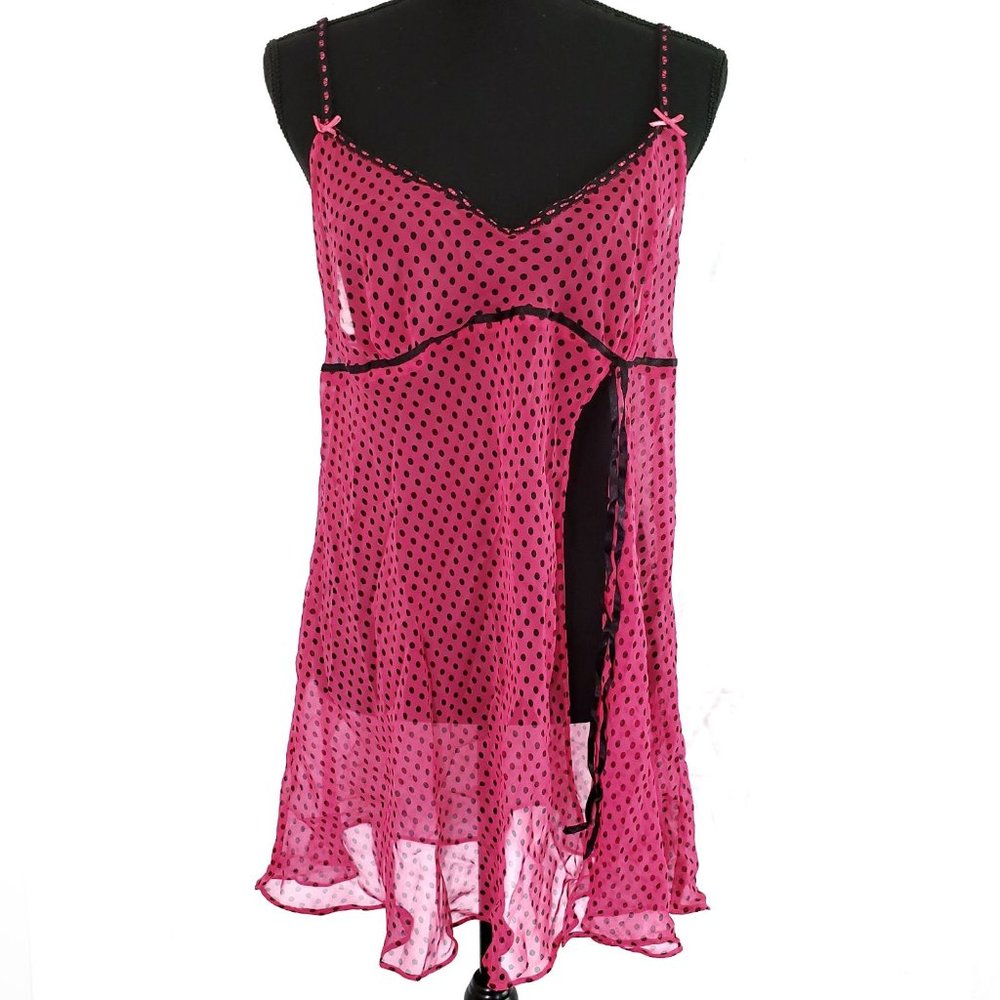 Pink and black polka dot top XL